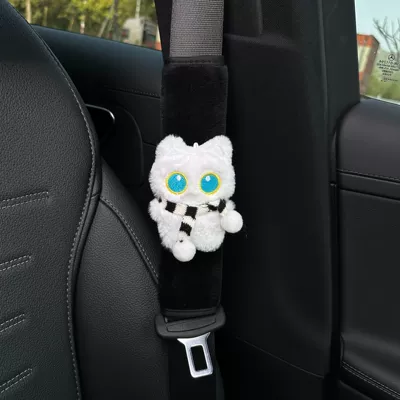 Car seatbelt shoulder pad protective cover Seat belt shoulder pad - white-cat-black-and-white-scarf