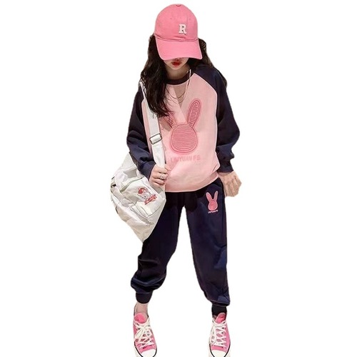 Girls' set spring and autumn clothes for children's sports clothes fashionable Korean style trendy medium and large children's hoodies two-piece set 