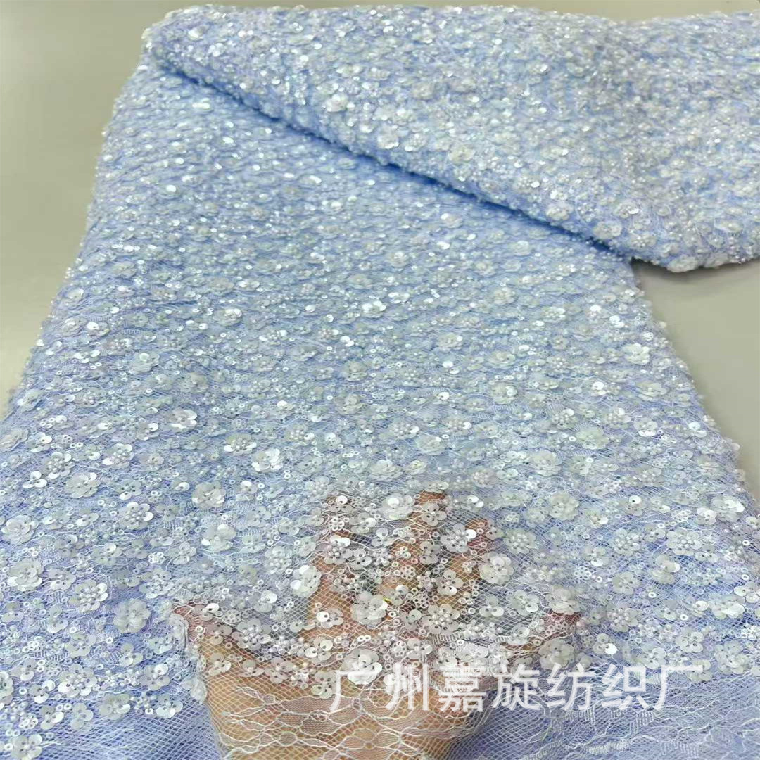 Tela de encaje bordada con cuentas en tubo de patrón irregular estilo europeo y americano, estilo fresco para vestidos, vestidos de novia, tela de encaje para ropa infantil.