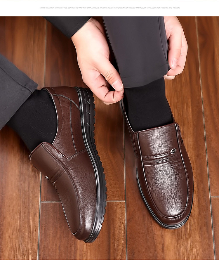 Giày da nam da bò lớp đầu cỡ lớn, giày lười mũi tròn đế mềm công sở và thường ngày — Giày bông lót lông màu nâu, Giày bông lót lông màu đen, Giày bệt màu nâu, Giày bệt đen chi tiết 21