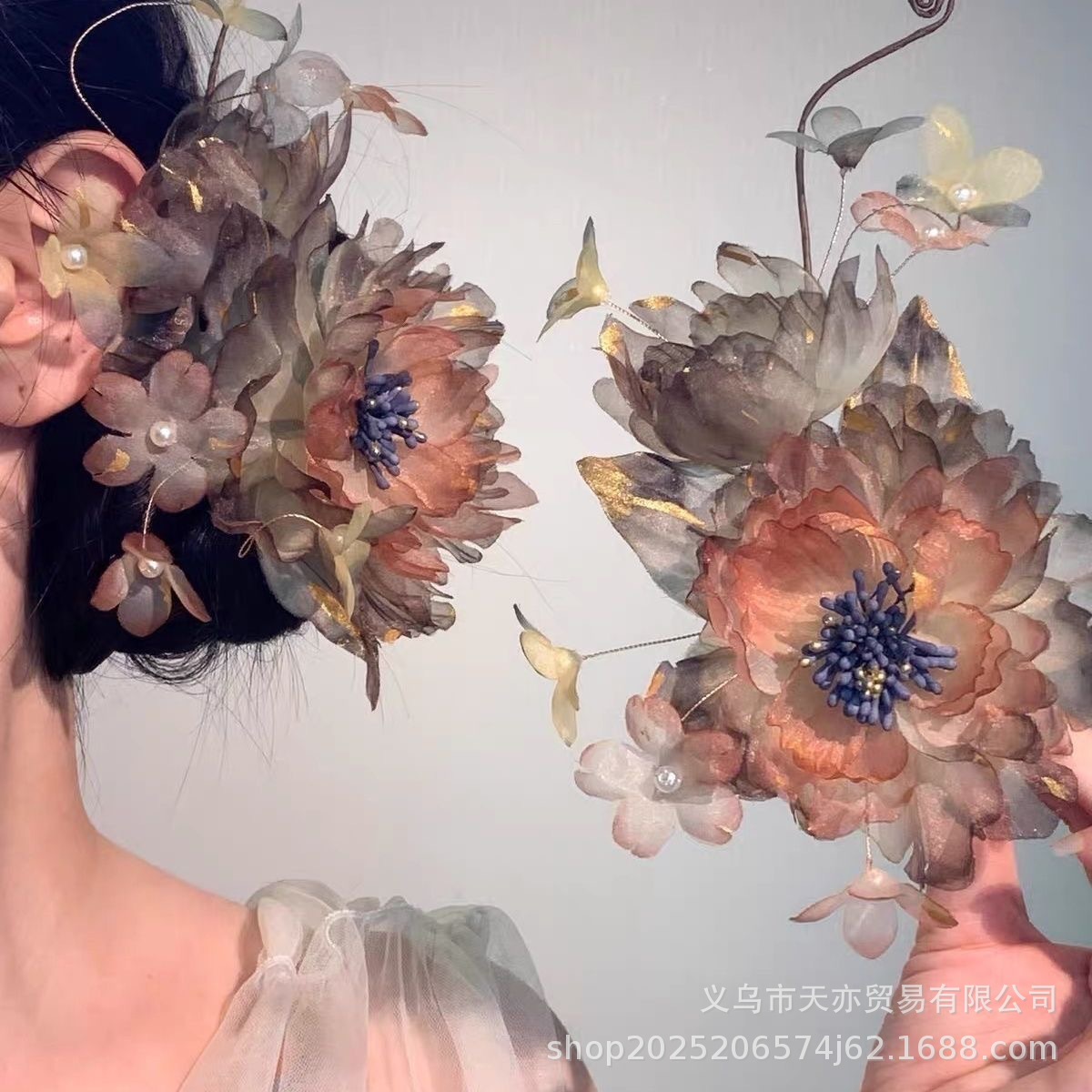 New Chinese-style ancient floral pattern hairpin in the color palette of the dead-leaf butterfly, suitable for Hanfu and Chinese cheongsam, Maillard Hanfu hair accessory
