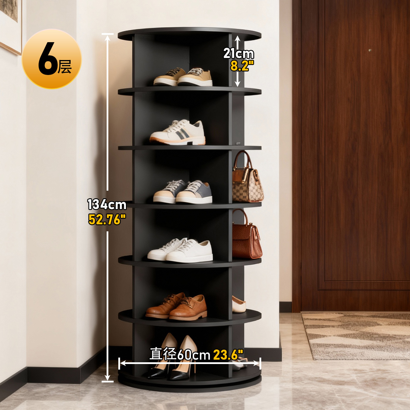 Estante giratorio para zapatos Estante de piso para centros comerciales Estante de exhibición de bolsas simples multicapa Gabinete de zapatos de porche para el hogar de 360 grados image 17