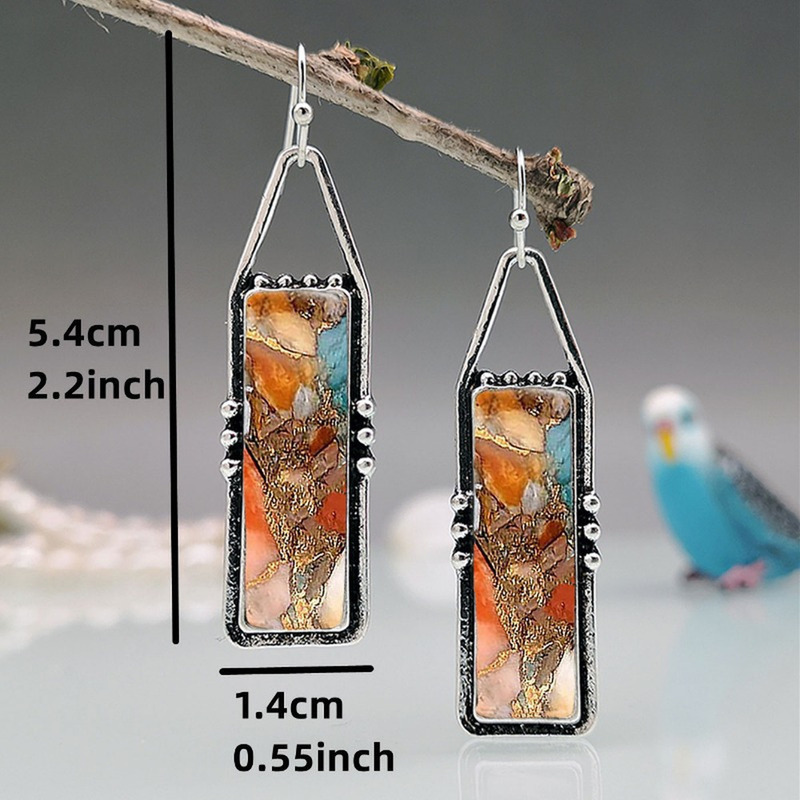 Cross-Border Temu Popular Colorful Bohemian Style Women's Earrings Retro Anti-Turquoise Pattern Earrings Couple Accessories Cross-Border Temu Popular Colorful Bohemian Style Women's Earrings Retro Anti-Turquoise Pattern Earrings Couple Accessories