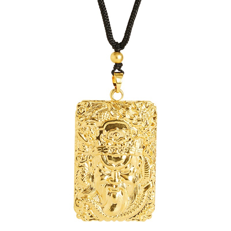 Estilo antiguo Arena de oro estilo chino Guan Gong collar cuadrado de los hombres dominantes colgante tridimensional Guan er Ye tag joyería al por mayor