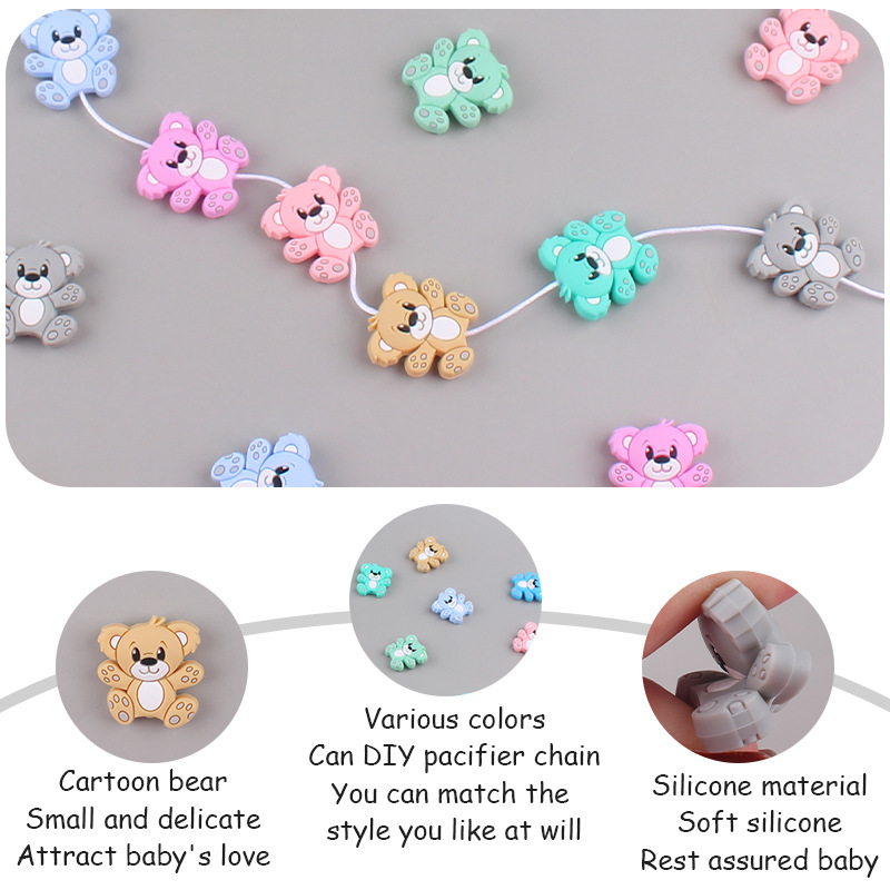 Bebé de dibujos animados animal silicona oso mordedor bebé DIY chupete cadena pulsera accesorios juguete