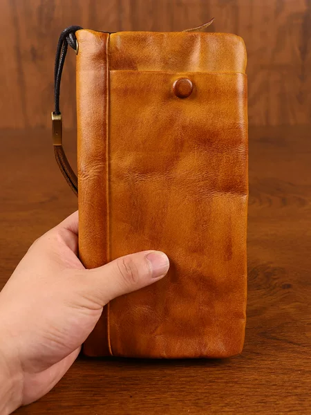 New first layer cowhide hand-polished vegetable tanned leather old men's wallet long zipper multi-functional vintage card case