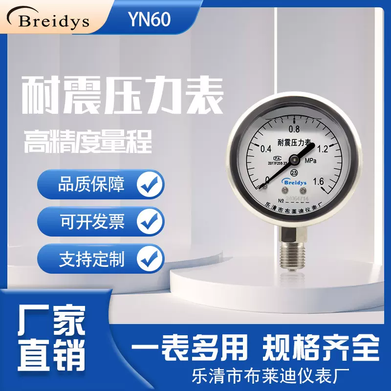 压力表YN60不锈钢耐震压力表气压表水压表液表压油压力表0-1.6mpa