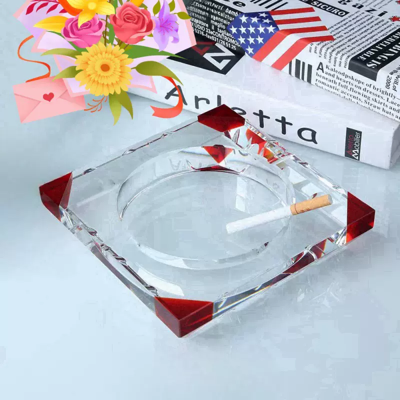 方形水晶玻璃烟灰缸酒店家用客厅办公室KTV创意设计款式轻奢大气