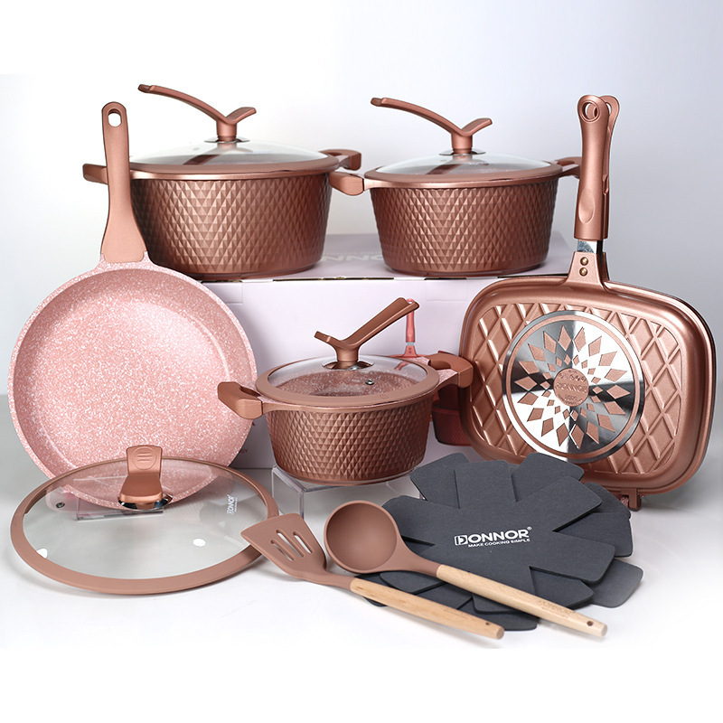 DONNOR 15 juegos de utensilios de cocina doméstica granito no pegajoso cocina de colinas de diamante pequeño image 7