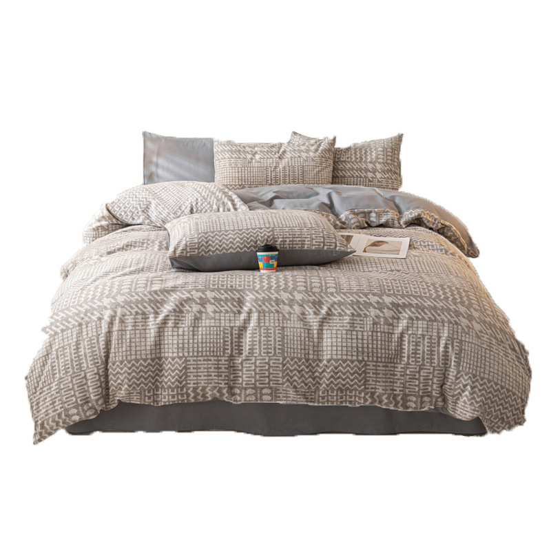 Cama cepillada de cuatro piezas de algodón puro 2025 nuevo estilo funda de edredón sábana combinación de ropa de cama de tres piezas