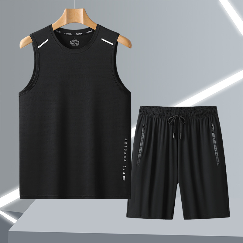 Suit de secado rápido sin mangas para hombres chaleco de hielo suelto pantalones cortos deportivos de verano grande conjunto de camiseta universal