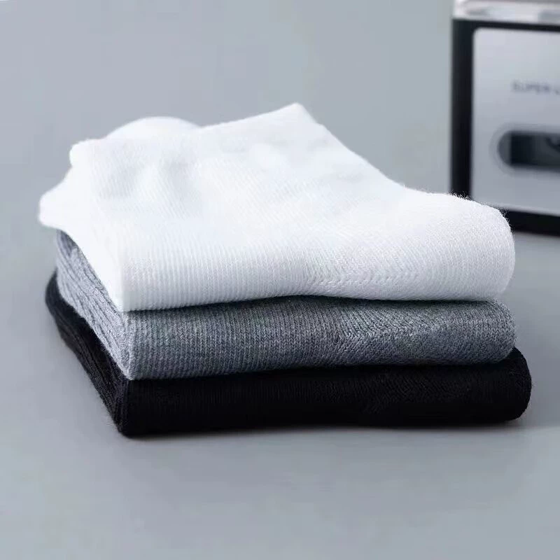 Sports short socks, solid spring–summer, breathable low‑cut, white/grey/black