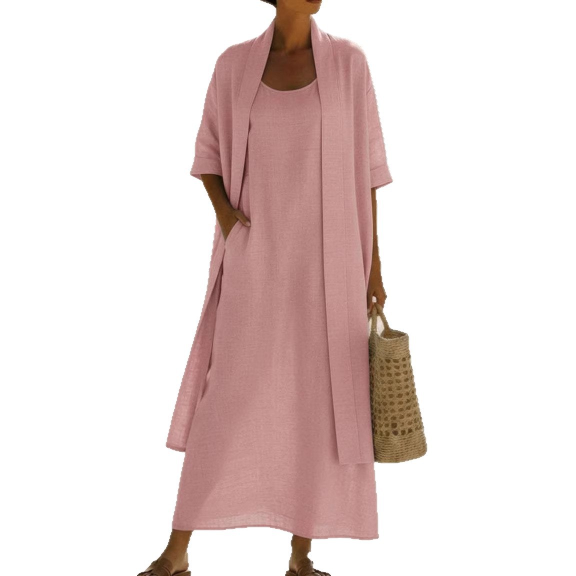 Women's Clothing Women's Simple Loose Comfortable Stylish Cotton Linen Two Piece Dress Early Summer Perfect Clothing_ecoleips.com