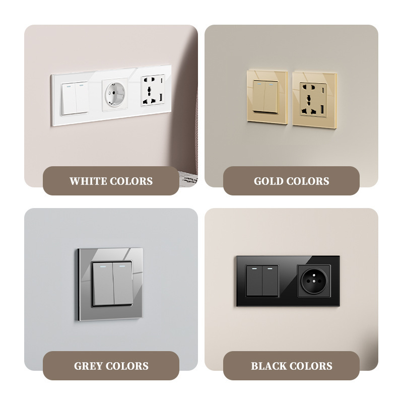 Marco de vidrio británico oro pared interruptor socket fabricantes de comercio exterior 86 interruptor tipo C socket de carga rápida image 3