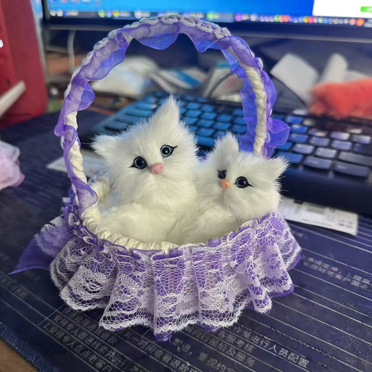 仿真花篮会叫猫咪小提篮景区玩具饰品儿童礼品发光篮子猫兔子猫狗
