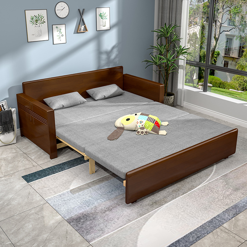 Plegable de madera maciza nórdica sofá cama pequeño apartamento moderno simple multifuncional Individual Doble sala de estar de doble uso muebles perezosos