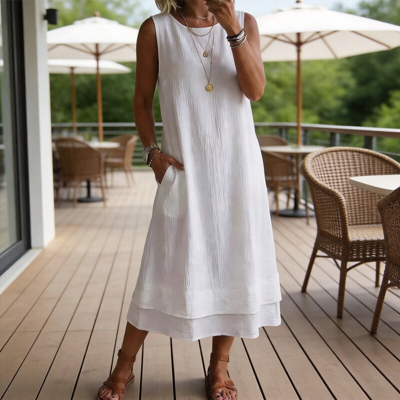 2026 European and American Cross-Border Amazon New Style Sleeveless Fashion Casual Round Neck Pocket Long Solid Color Off-Shoulder Dress 2026 European and American Cross-Border Amazon New Style Sleeveless Fashion Casual Round Neck Pocket Long Solid Color Off-Shoulder Dress