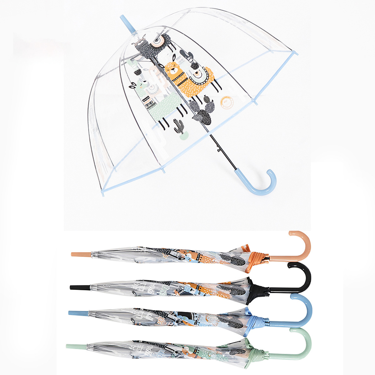 颜値超高虹透明伞ins幼稚园カラーレインボー小学生キッズ可爱い厚手长柄伞