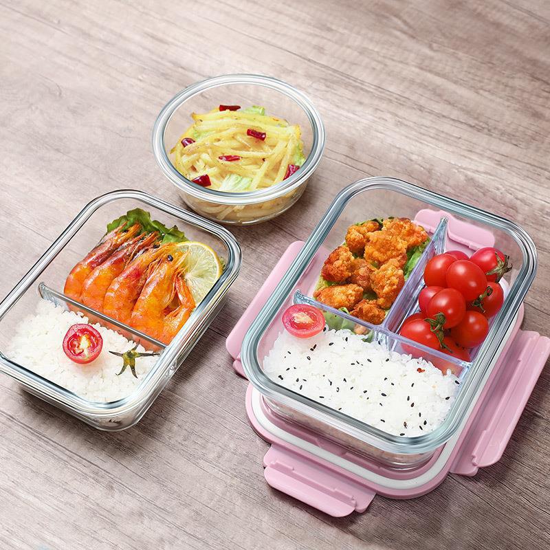電子レンジ対応弁当箱、高ホウケイ酸ガラス保存ボウル、仕事用弁当箱、ガラス弁当箱、家庭用ガラス保存ボックス|undefined