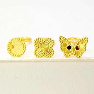 Pure Gold 999 High-Gloss Small Earrings, Gold Ear Stick, 5g Flash Craft, Butterfly Four-Leaf Clover, Car Flower Girl Gift to Girlfriend