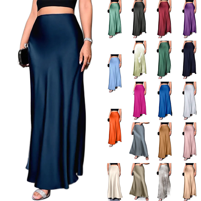 2026 Amazon European and American Cross-Border Women's Clothing Elegant High-Waisted Women's Solid Color Extra-Long Satin Fishtail Skirt Autumn and Winter 2026 Amazon European and American Cross-Border Women's Clothing Elegant High-Waisted Women's Solid Color Extra-Long Satin Fishtail Skirt Autumn and Winter
