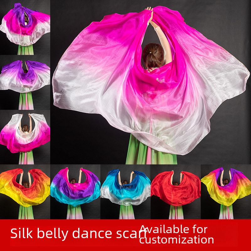 Wholesale belly dance silk scarf real silk dance hand yarn gradient…