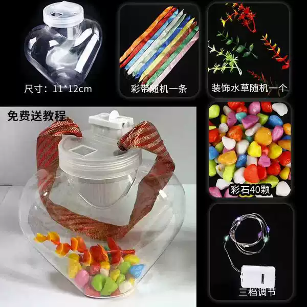 Love bottle, ten colored stones, ten water plants, ten colored lamps and ten colored ribbons