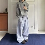 宽松日常条纹美式阔腿裤