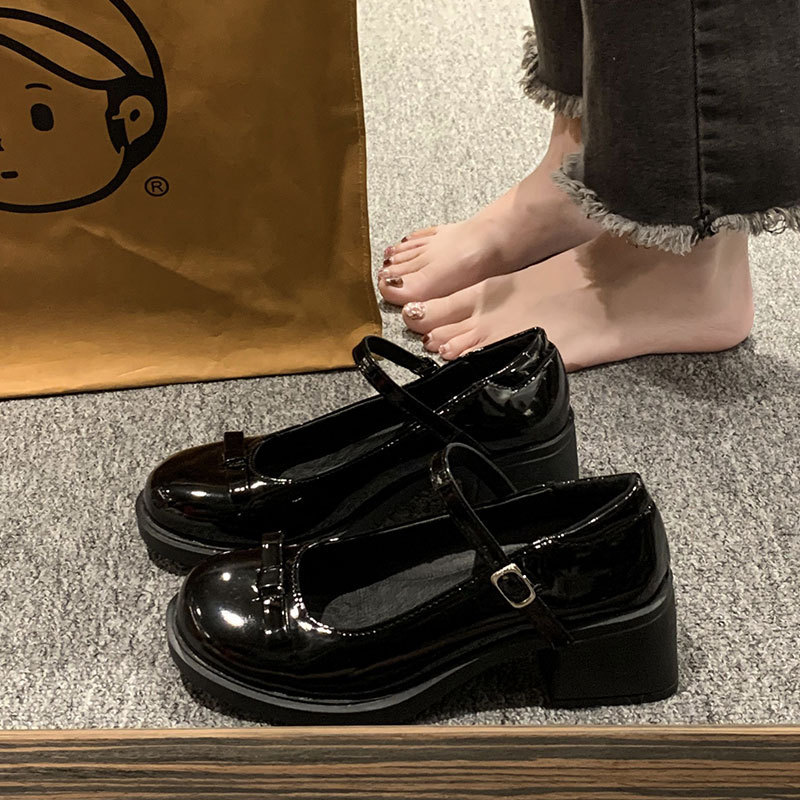 粗跟复古玛丽珍鞋女2025秋新款蝴蝶结日系jk百搭棕色一字扣小皮鞋|undefined