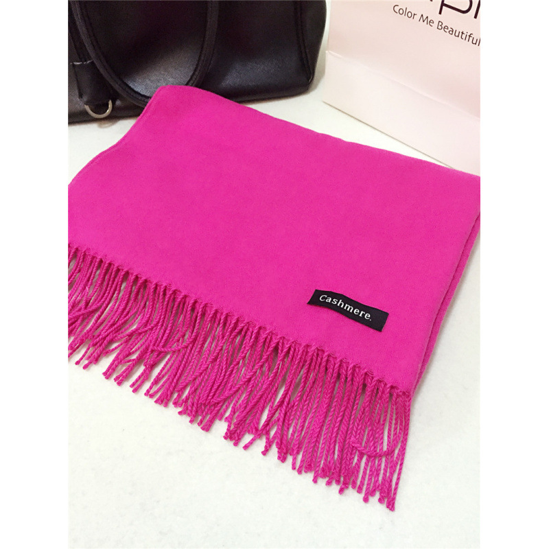 Chal para mujer otoño e invierno, color sólido largo, borla de cachemira de imitación, versión coreana de doble uso, bufanda gruesa y cálida para estudiantes de todo fósforo