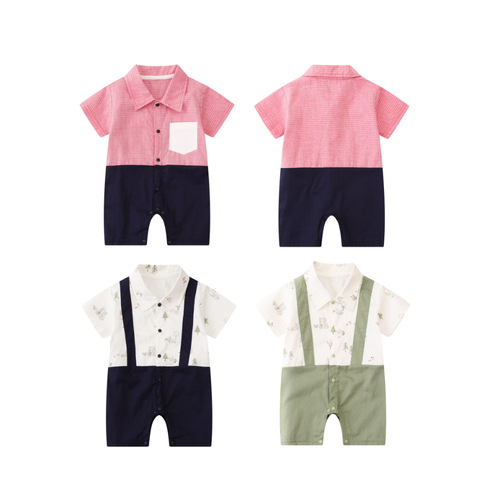 Baby summer clothes, baby onesie, short-sleeved baby clothes, 100% cotton, diaper cover, Category A, baby suit, gentleman crawl suit