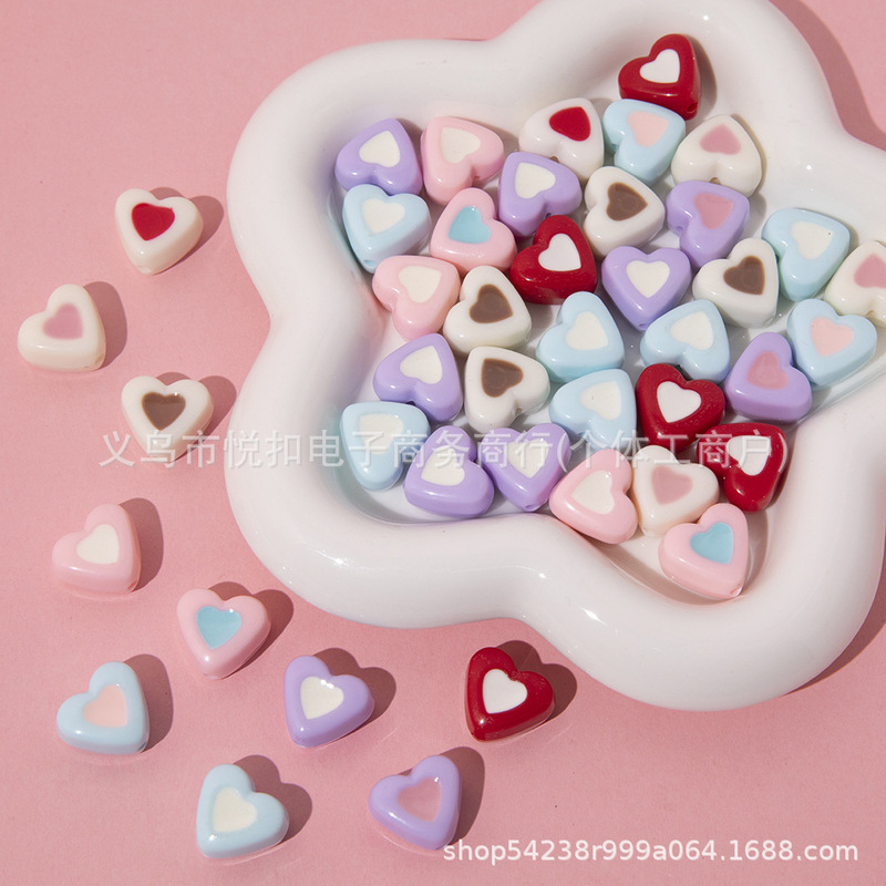 Cream Sandwich Two-Color Heart Acrylic Cute Macaron Color Peach Heart Loose Beads DIY Handmade Beads