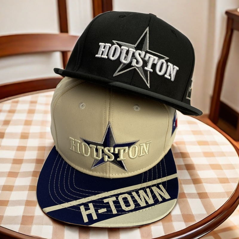 American houston logo personalizado ala cuadrada calle transfronteriza profundización sombrero de ala plana ajustable techo rígido hip hop