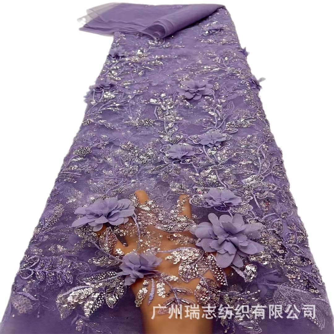 3D industria pesada flores computadora tela bordada escenario rendimiento ropa tela vestido de novia encaje decal tridimensional spot