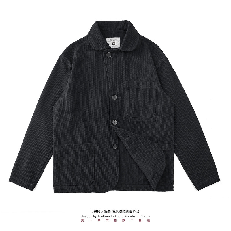 2022 autumn and winter New Plant dyed 600g cotton Thorn fabric retro washed yarn-dyed ink dyed suit jacket