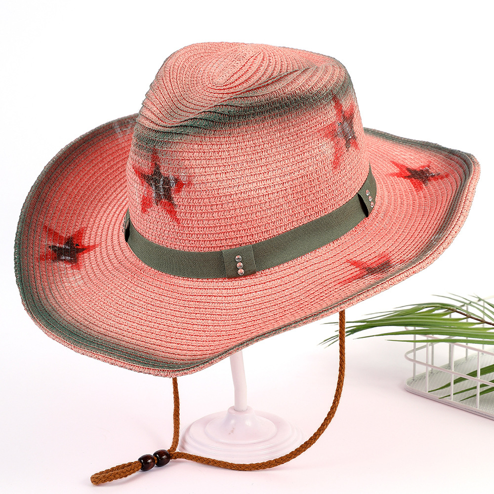 Rosa chica caliente chica occidental Denim sombrero nicho sombrero de paja protección solar Playa Sol sombrero verano