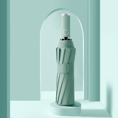 12骨黑胶全自动折叠商务晴雨伞三折遮阳伞定 制印LOGO雨伞广告伞|ms