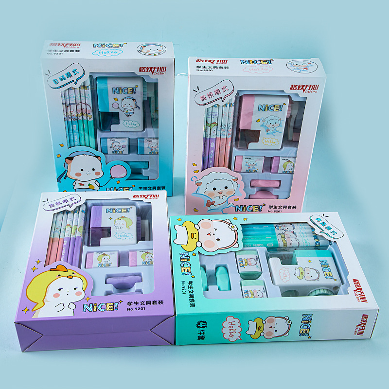 Juego de papelería OEM Papelería personalizada para estudiantes Regalo para niños Sacapuntas de lápices Combinación de goma de borrar