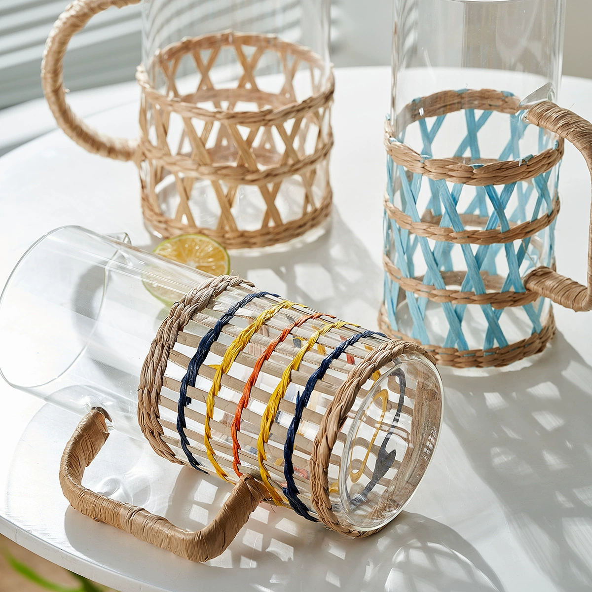 Амазонка трансграничная натуральная ручная плетеная чашка набор соломенной ткацкой стеклозащитная чехол с ручкой цвет защитный чехол оптом