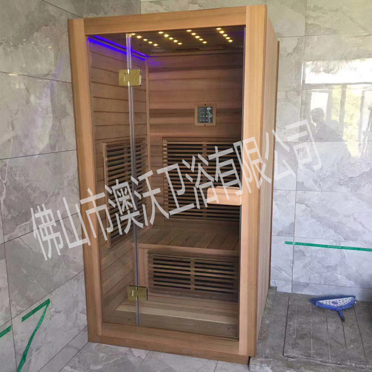 Hierro abeto infrarrojo lejano onda de luz habitación familia mini sauna cabina interior de madera pequeña sala de vapor
