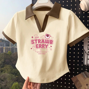 Girls' Pure Cotton Short-Sleeve Polo Shirt Summer Trendy Versatile Short T-Shirt Top for Children