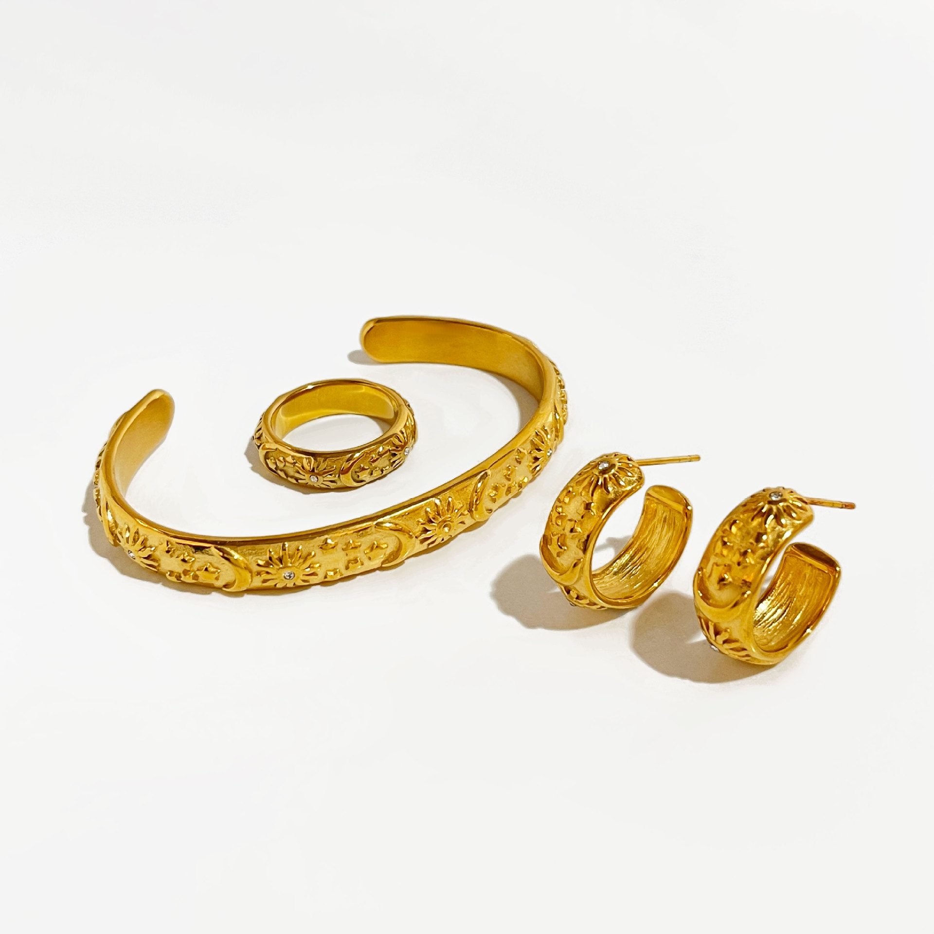 Original Design Star Moon Stainless Steel Plating Inlay Rhinestones Bangle 1 Piece