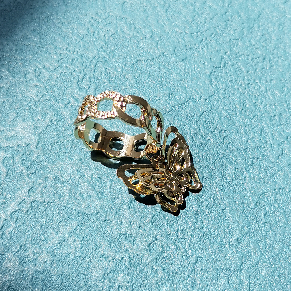 wholesale fashion butterfly drop oil heart hollow ring Nihaojewelry