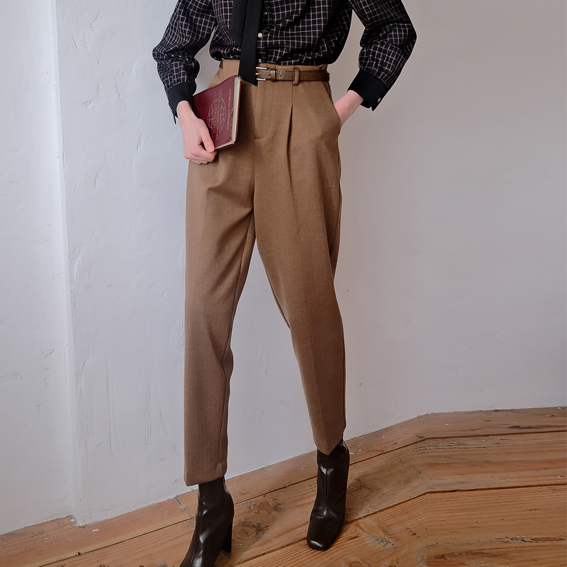 Designer Woolen Pants for Women, Autumn Slim Harem Pants, Cropped Carrot Pants, Cigarette Pants, Suit Pants, Cargo Pants