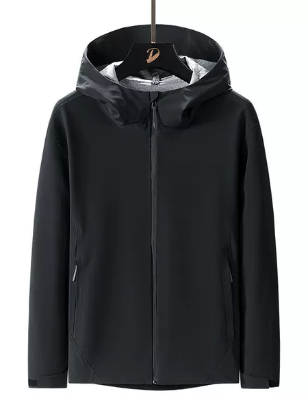Outdoor sports windbreaker jacket for men, high-end windproof hooded top, spring and autumn stretch sports coat, loose-fitting jacket