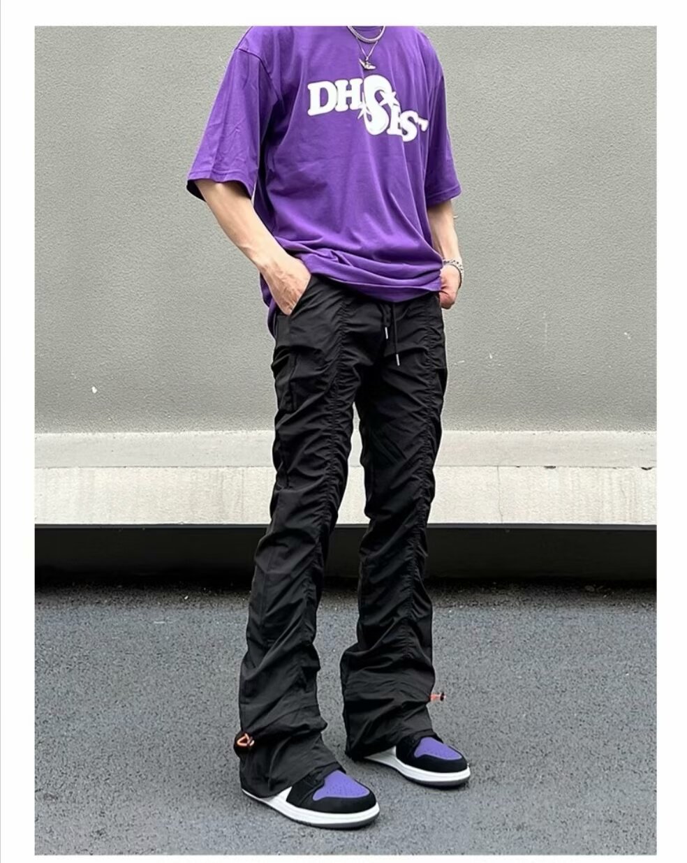 Men's Pleated Cargo Pants With Drawstring Waist And Stacked Hem_voghion.com