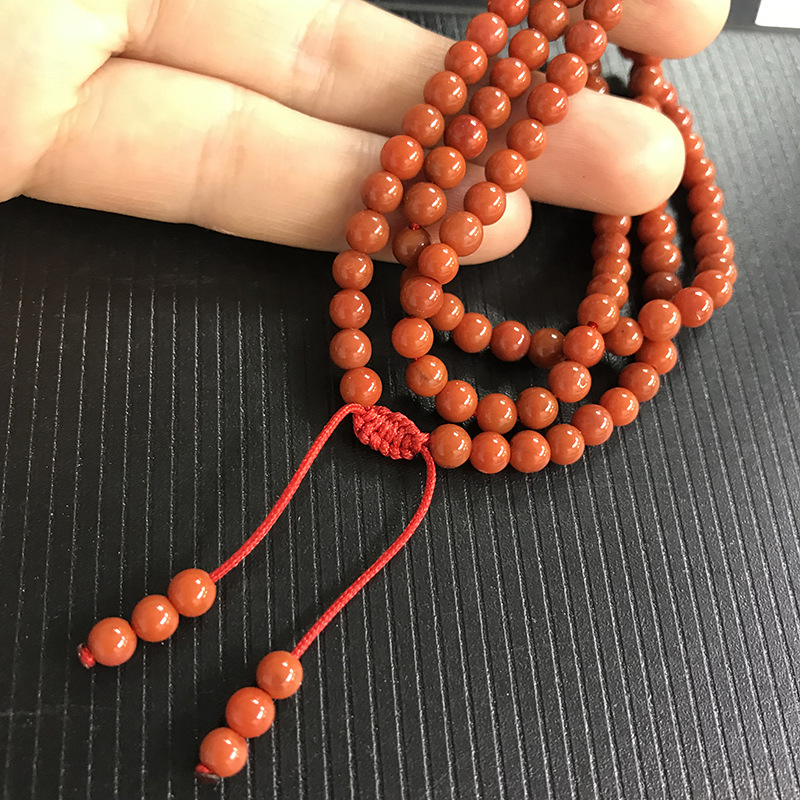 原矿天然南红玛瑙圆珠手串3圈满肉玛瑙手链柿子红无优化DIY配饰