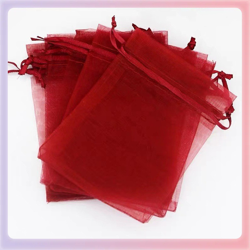 Z7GN批发多色欧根纱束口抽绳袋化妆品试用装网纱袋珍珠纱礼品袋纱