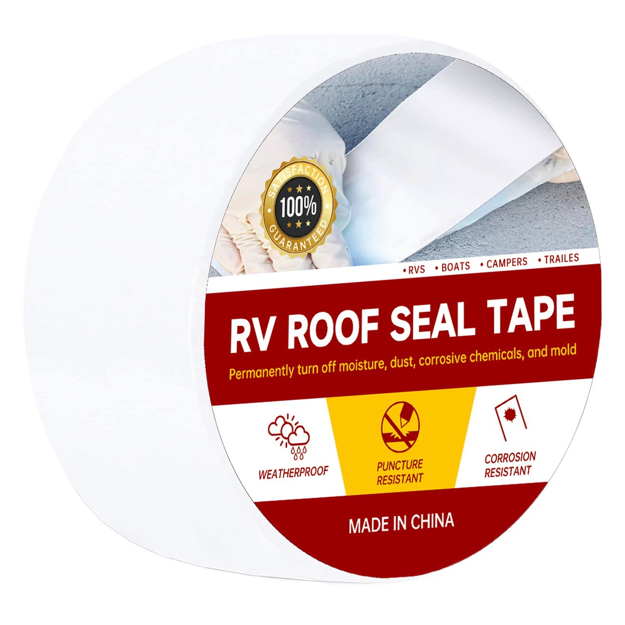 Transfronteriza RV cinta de reparación camión techo blanco cinta de sellado de alta elástica película de fluorocarbono fotovoltaica impermeable reparación de fugas
