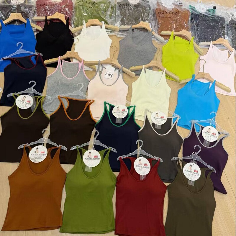Fashion Daily Inner Wearing Outer Wearing Vest One-piece Wear-free Underwear Spring and Summer Four Seasons Beautiful Back Latex Cotton Pad Sling
